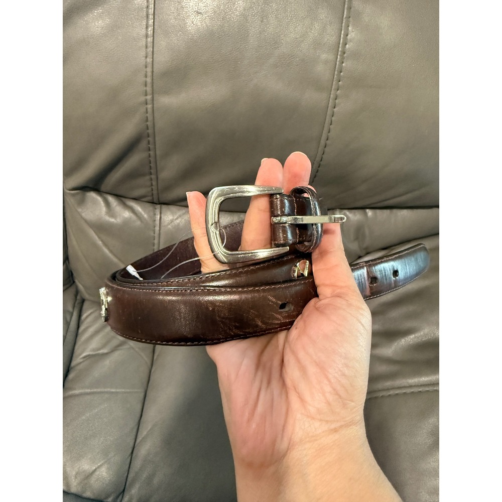 Ping Mens Brown Leather Belt Silver Buckle‎ Braided Detail Size Adjustable